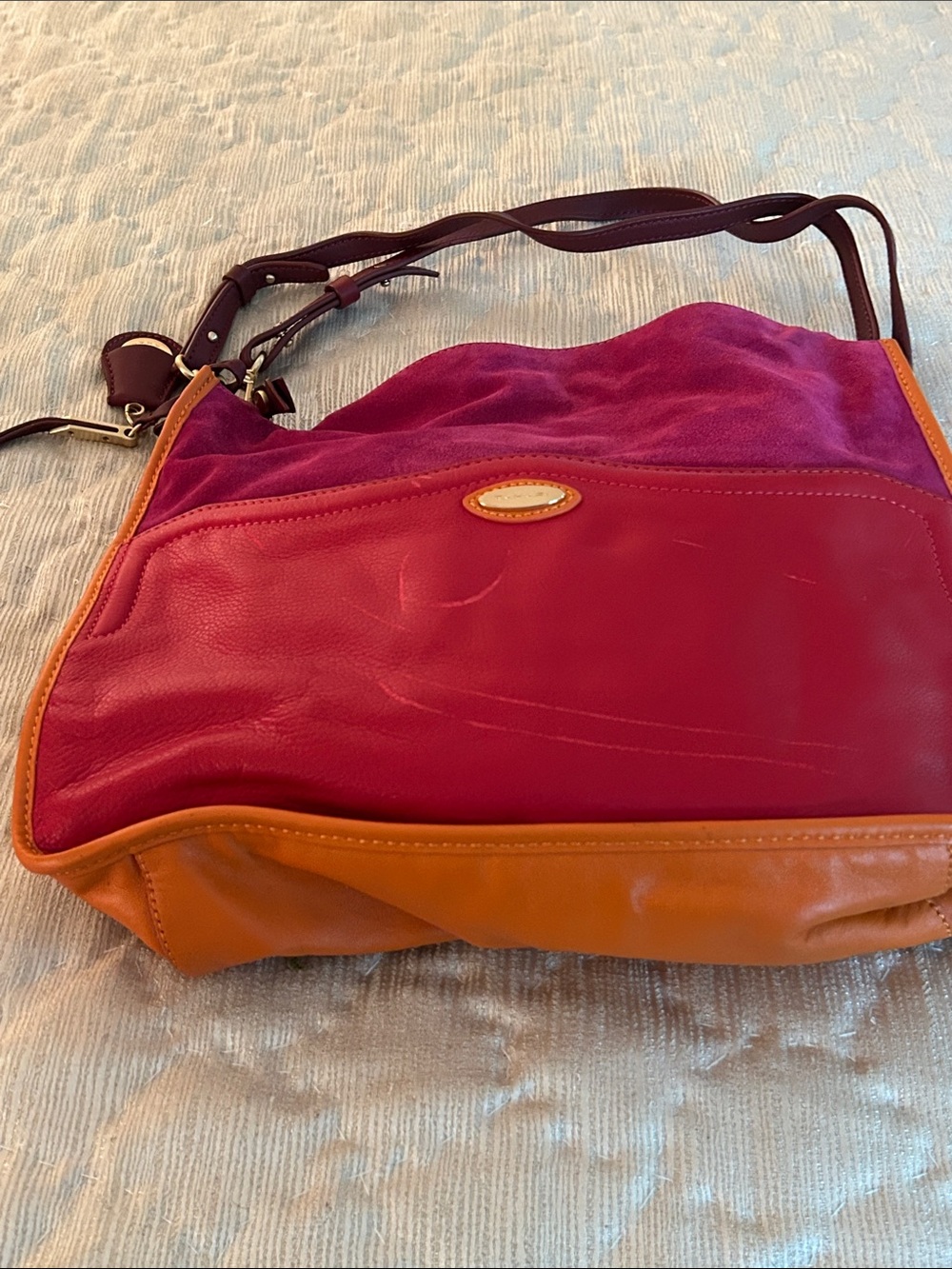 Tahari Magenta Fuchsia and Orange Colorblock Satchel